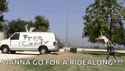White Van With Free Candy Written On It GIF