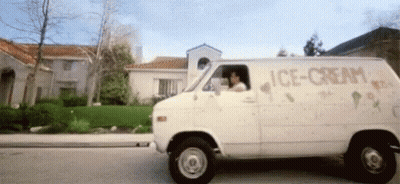White Van With Ice Cream Painted On It GIF
