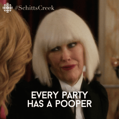 White Wig Woman Says Every Party Has A Pooper GIF