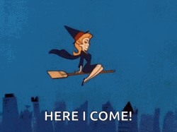 White Witch Flying On Broomstick Bewitched GIF