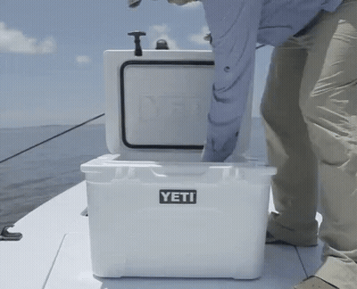 White Yeti Cooler On Boat Deck GIF