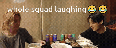 Whole Squad Laughing Two People At Table GIF