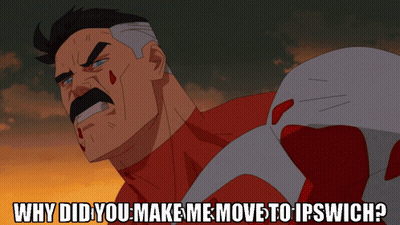 Why Did You Make Me Move To Ipswich Written On A Picture Of A Man GIF
