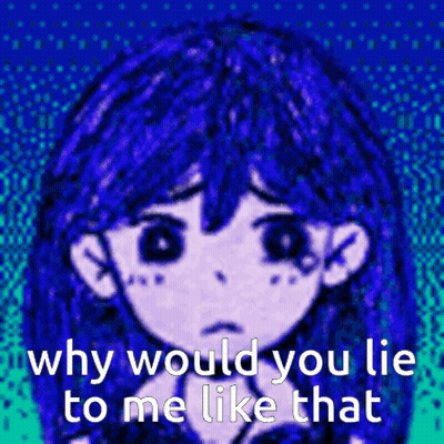 Why Would You Lie To Me Like That Is Written On A Picture Of A Girl With Blue Hair . GIF