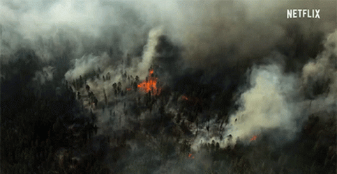 Wildfire Panoramic View Burning Hazy Forest GIF