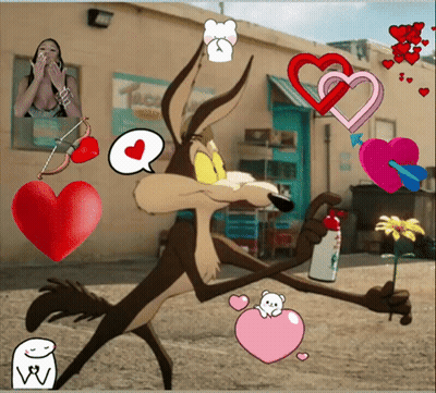 Wile E Coyote Is Surrounded By Hearts And A Flower GIF