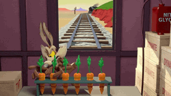 Wile E Coyote Picking Carrots Train Ran Over GIF