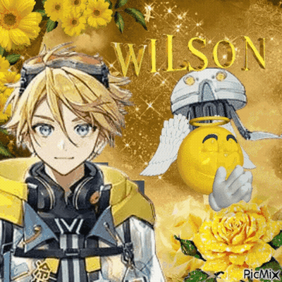 Wilson With Yellow Smiley Face And Flowers GIF