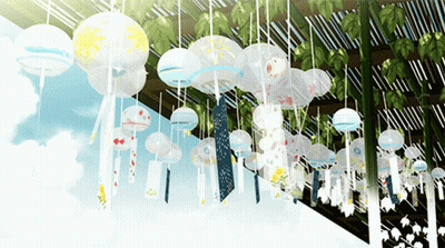 Wind Bells Hanging From Roof GIF