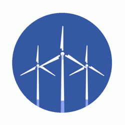 Wind Turbine Trio Inside Blue Circle GIF