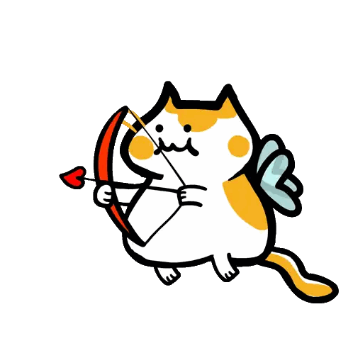 Winged Cat Holding Heart Arrow Sticker
