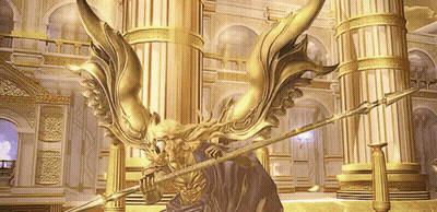 Winged Man Statue Holding Spear GIF