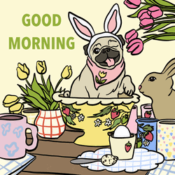 Winking Rabbit Bulldog Good Morning Happy Easter  GIF