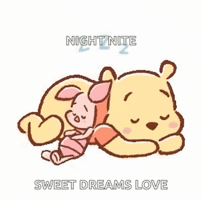 Winnie The Pooh And Piglet Are Sleeping Next To Each Other On A Bed . GIF