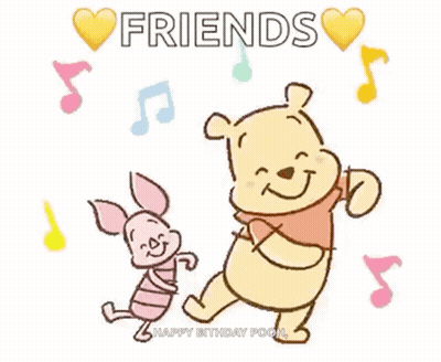 Winnie The Pooh And Piglet Dancing Birthday Card GIF