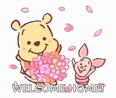 Winnie The Pooh And Piglet Holding Flowers GIF