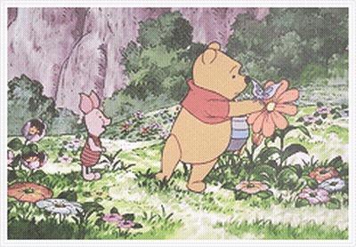 Winnie The Pooh And Piglet Holding Flowers In Field GIF