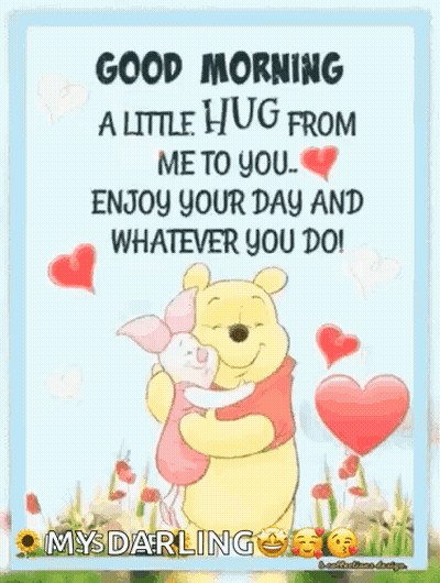 Winnie The Pooh And Piglet Hugging Good Morning GIF
