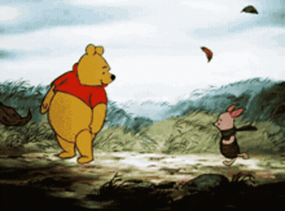 Winnie The Pooh And Piglet In Field With Flying Leaf GIF