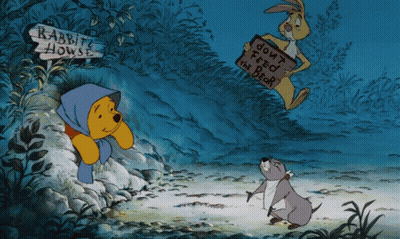 Winnie The Pooh And Rabbit Holding Rabbit House Sign GIF