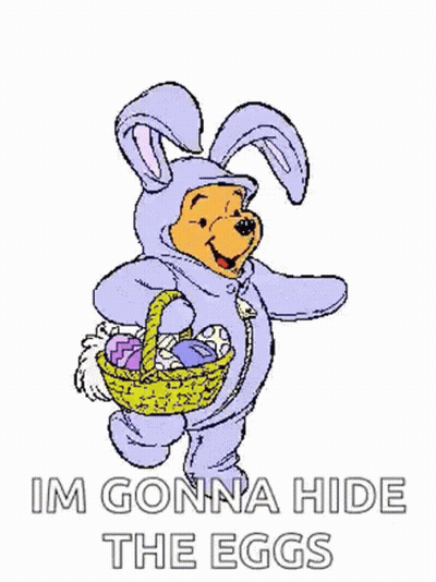 Winnie The Pooh Dressed As Easter Bunny Holding Easter Basket Of Eggs GIF