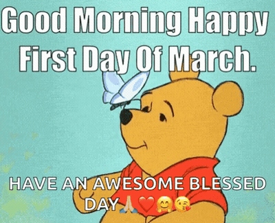 Winnie The Pooh Holding Butterfly Good Morning March GIF