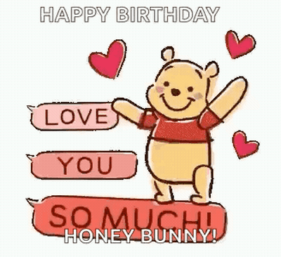 Winnie The Pooh Holding Happy Birthday Honey Bunny Sign GIF