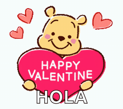 Winnie The Pooh Holding Heart Saying Happy Valentine Hola GIF