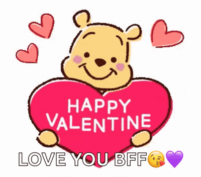 Winnie The Pooh Holding Heart Saying Happy Valentine GIF