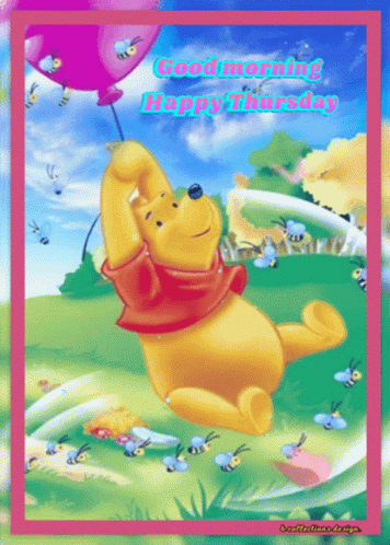 Winnie The Pooh Holding Pink Balloon Good Morning Happy Thursday GIF