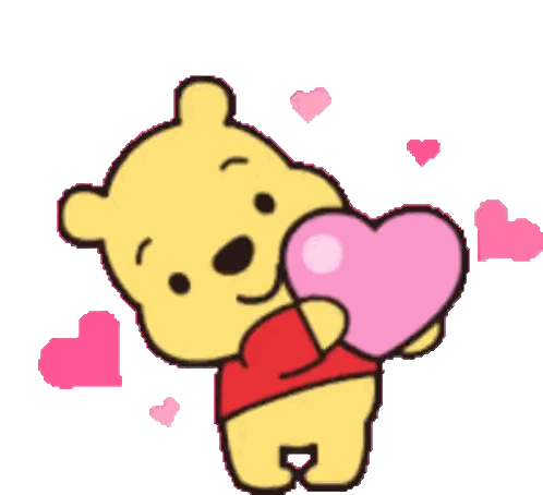 Winnie The Pooh Holding Pink Heart Sticker