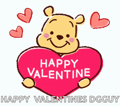 Winnie The Pooh Holding Red Heart Saying Happy Valentine GIF