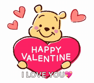 Winnie The Pooh Holding Red Heart Saying Happy Valentine I Love You GIF