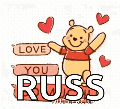 Winnie The Pooh Holding Sign Saying Love You Russ With Hearts GIF