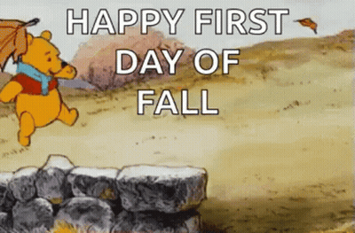 Winnie The Pooh Holding Umbrella Saying Happy First Day Of Fall GIF