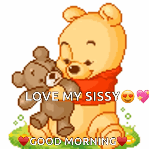 Winnie The Pooh Hugging Teddy Bear Love My Sissy GIF