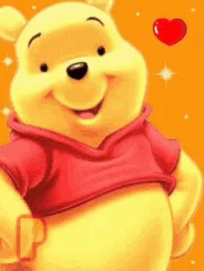 Winnie The Pooh In Red Shirt Smiling With Heart GIF