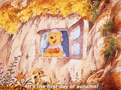 Winnie The Pooh In Window First Day Of Autumn GIF