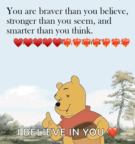 Winnie The Pooh Is Giving A Thumbs Up With A Quote That Says " You Are Braver Than You Believe " GIF