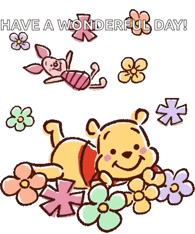 Winnie The Pooh Is Laying In A Field Of Flowers And Piglet Is Flying In The Background . GIF