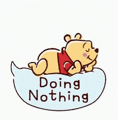 Winnie The Pooh Is Laying On A Cloud With The Words `` Doing Nothing '' Written On It . GIF