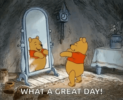 Winnie The Pooh Is Looking At Himself In The Mirror And Saying What A Great Day . GIF