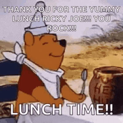 Winnie The Pooh Is Sitting At A Table With A Jar Of Honey And A Spoon In His Hand . GIF