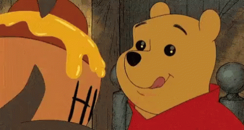 Winnie The Pooh Looking At Pot Of Honey Being Poured Into Face GIF