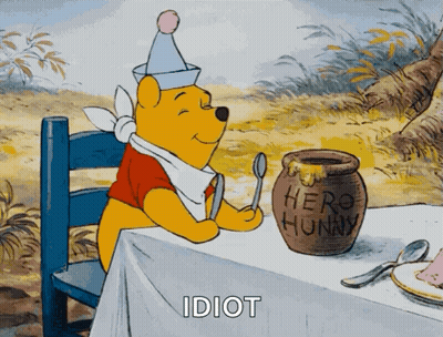 Winnie The Pooh Sitting At Table Next To Honey Pot GIF