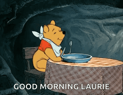 Winnie The Pooh Sitting At Table Saying Good Morning Laurie GIF