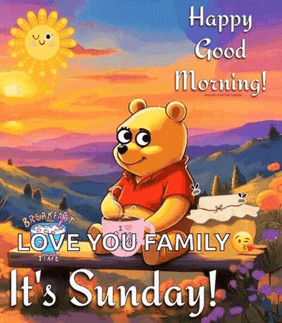 Winnie The Pooh Sitting On Log Holding Coffee And Spoon GIF
