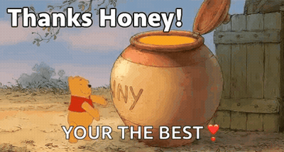 Winnie The Pooh Standing Next To A Jar Of Honey GIF