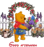 Winnie The Pooh With Flowers Good Afternoon Sticker