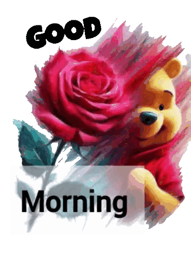 Winnie The Pooh With Rose Good Morning Sticker
